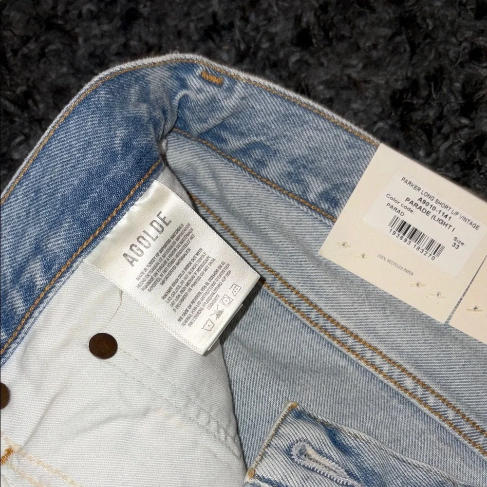 Agolde Parker Long Light Wash Button Fly Denim Shorts size 33 NWT - Picture 5 of 6